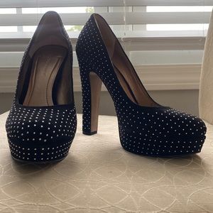 Black suede sparkle high heels